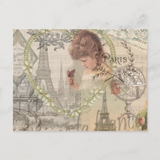 パリフランスガールかわいらしエッフェル ポストカード (正面)