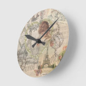 パリフランスガールかわいらしエッフェル ラウンド壁時計 (傾斜)