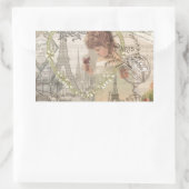 パリフランスガールかわいらしエッフェル 長方形シール (バッグ)