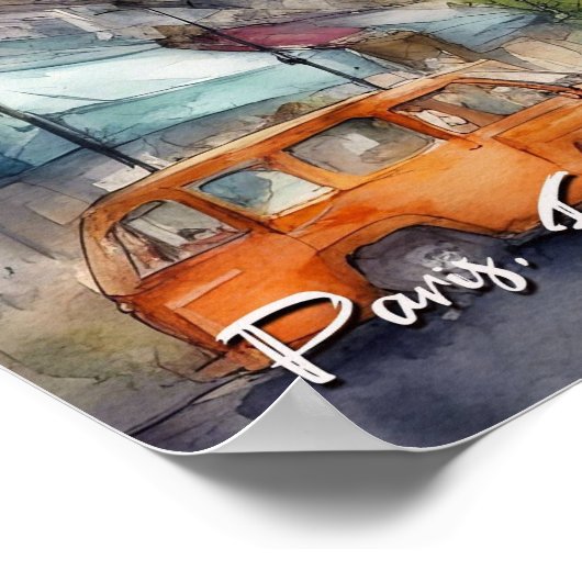 パリフランスシティシルエットウォーターカラー ポスター (角)