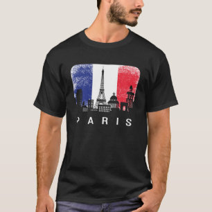 パリフランスシティスカイラインフランスのヴィンテージ国旗Eff Tシャツ