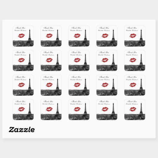 パリフランススカイラインキス#1 BWキスメッセージカード スクエアシール (シート)