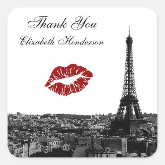 パリフランススカイラインキス#1 BWキスメッセージカード スクエアシール (正面)