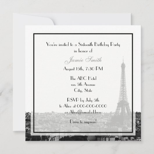 パリフランススカイラインキス#1 BWスウィート16 招待状 (裏面)