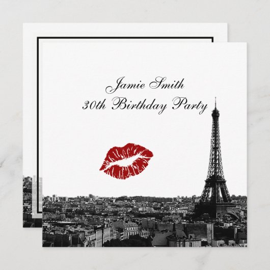 パリフランススカイラインキス#1 BW誕生日 招待状 (正面/裏面)