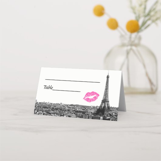 パリフランススカイラインピンクキス#1 BWエスコートカード プレイスカード (裏面)