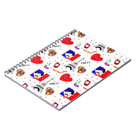 パリフランステーマキュートおもしろい赤白青デザイン ノートブック (左側)