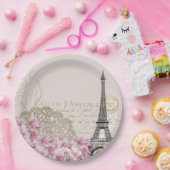 パリフランストラベルエッフェルタワーバラ花 ペーパープレート (パーティー)