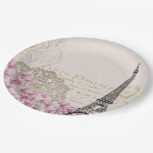 パリフランストラベルエッフェルタワーバラ花 ペーパープレート (アングル)