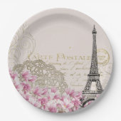 パリフランストラベルエッフェルタワーバラ花 ペーパープレート (正面)