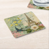 パリフランストラベルヴィンテージアンティークアー絵画トズ スクエアペーパーコースター (アングル)