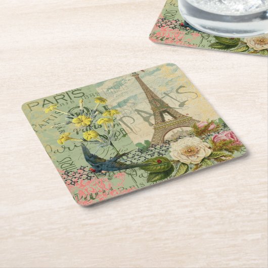 パリフランストラベルヴィンテージアンティークアー絵画トズ スクエアペーパーコースター (アングル)