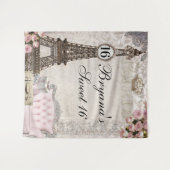 パリフランスピンクローゼズスウィート16パーティー背景 タペストリー (正面(横))