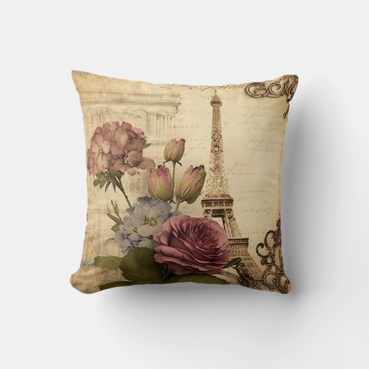 パリフランスフランスのエッフェルタワーフローラコラージュ クッション (正面)