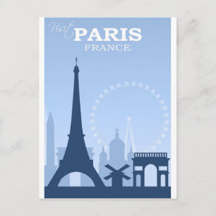 パリフランスブルーヴィンテージ旅行はがき ポストカード