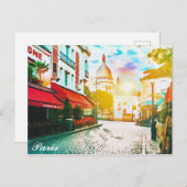 パリフランスモンマルトルウォーターカラートラベル ポストカード (正面/裏面)