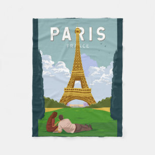 パリフランスレトロトラベルアートヴィンテージ フリースブランケット