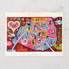 パリフランスヴィンテージカラフルの地図 ポストカード