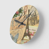 パリフランスヴィンテージトラベルコラージュ ラウンド壁時計 (傾斜)