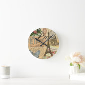 パリフランスヴィンテージトラベルコラージュ ラウンド壁時計 (ホーム)