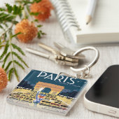 パリフランスヴィンテージトラベルレトロ観光バケーション キーホルダー (正面右)