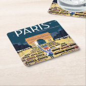 パリフランスヴィンテージトラベルレトロ観光バケーション スクエアペーパーコースター (アングル)