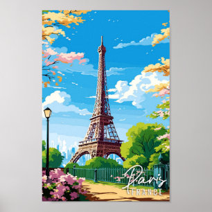 パリフランスヴィンテージ旅行イラストレーション ポスター