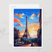 パリフランスヴィンテージ旅行イラストレーション ポストカード (正面/裏面)