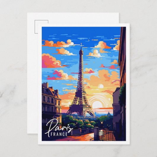 パリフランスヴィンテージ旅行イラストレーション ポストカード (正面/裏面)