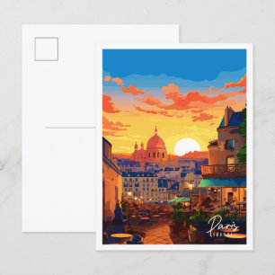 パリフランスヴィンテージ旅行イラストレーション ポストカード