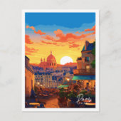 パリフランスヴィンテージ旅行イラストレーション ポストカード (正面)