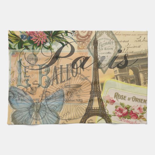 パリフランスヴィンテージ旅行カラフルアートワーク キッチンタオル (横)
