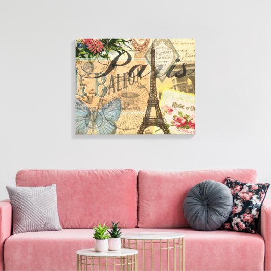 パリフランスヴィンテージ旅行カラフルアートワーク キャンバスプリント (インサイチュ (リビング))