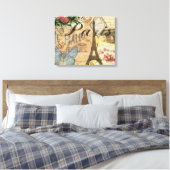 パリフランスヴィンテージ旅行カラフルアートワーク キャンバスプリント (インサイチュ (寝室))