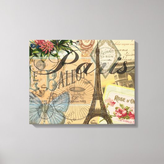パリフランスヴィンテージ旅行カラフルアートワーク キャンバスプリント (正面)