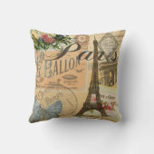 パリフランスヴィンテージ旅行カラフルアートワーク クッション (裏面)