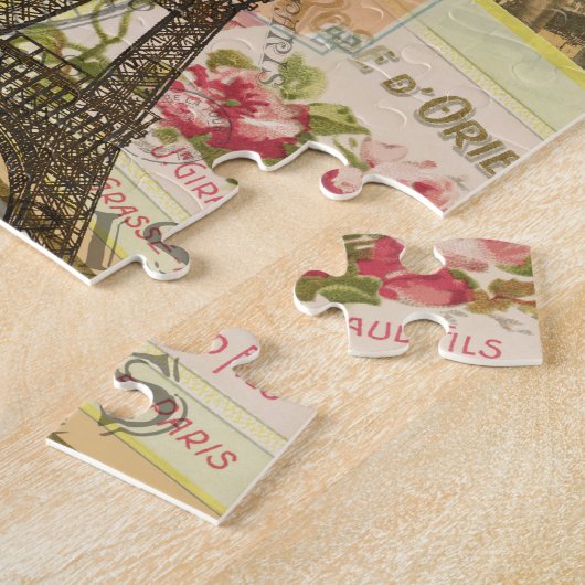 パリフランスヴィンテージ旅行カラフルアートワーク ジグソーパズル (側面)