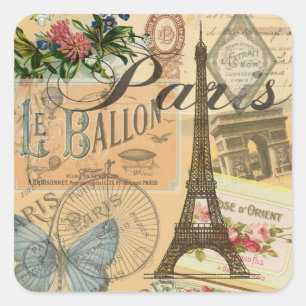 パリフランスヴィンテージ旅行カラフルアートワーク スクエアシール