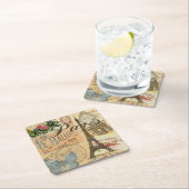 パリフランスヴィンテージ旅行カラフルアートワーク スクエアペーパーコースター (インサイチュ)