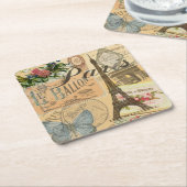 パリフランスヴィンテージ旅行カラフルアートワーク スクエアペーパーコースター (アングル)