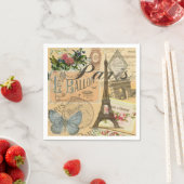 パリフランスヴィンテージ旅行カラフルアートワーク スタンダードカクテルナプキン (インサイチュ)