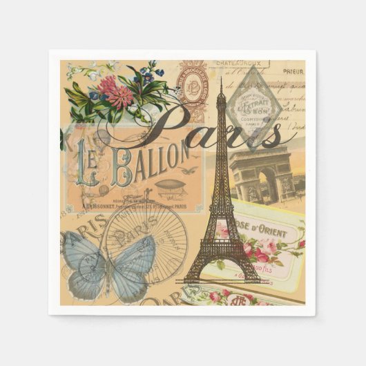 パリフランスヴィンテージ旅行カラフルアートワーク スタンダードカクテルナプキン (正面)