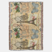 パリフランスヴィンテージ旅行カラフルアートワーク スローブランケット (正面縦)