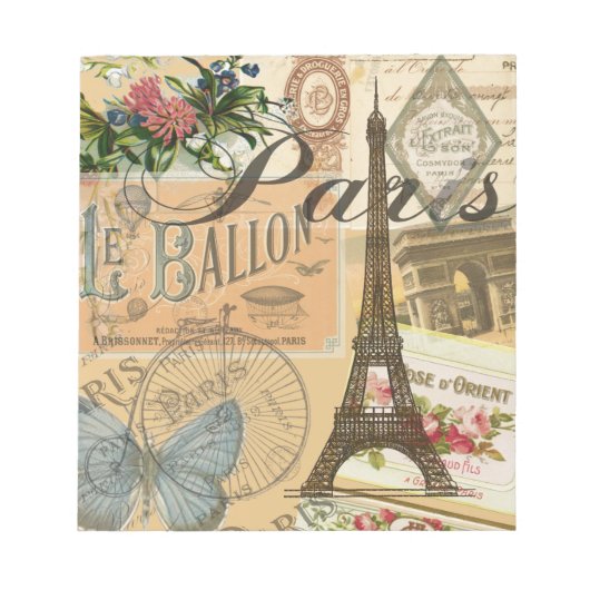パリフランスヴィンテージ旅行カラフルアートワーク ノートパッド (正面)