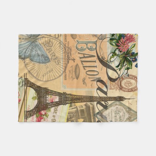 パリフランスヴィンテージ旅行カラフルアートワーク フリースブランケット (正面(横))