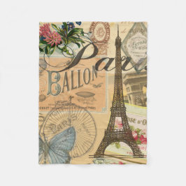 パリフランスヴィンテージ旅行カラフルアートワーク フリースブランケット