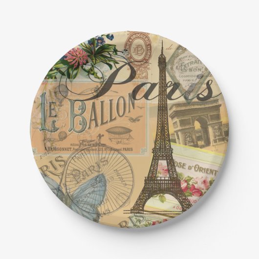 パリフランスヴィンテージ旅行カラフルアートワーク ペーパープレート (正面)