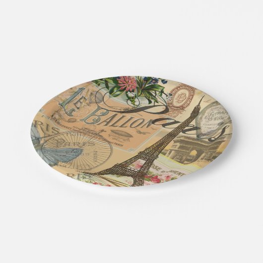パリフランスヴィンテージ旅行カラフルアートワーク ペーパープレート (アングル)