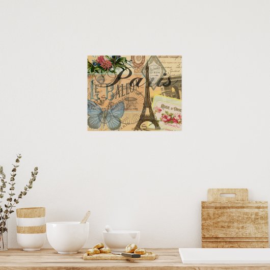 パリフランスヴィンテージ旅行カラフルアートワーク ポスター (キッチン)
