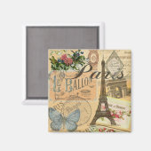パリフランスヴィンテージ旅行カラフルアートワーク マグネット (正面/裏面)